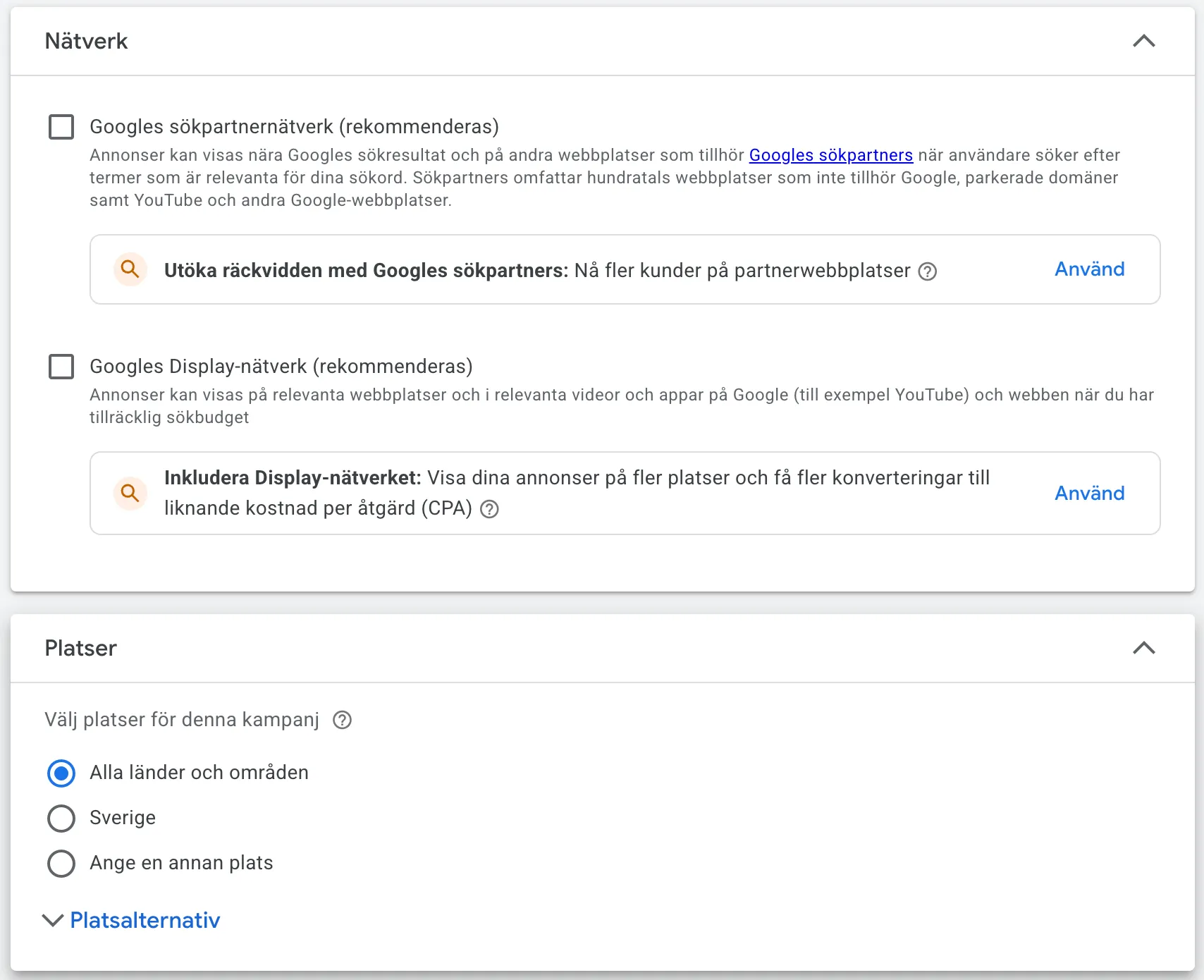Kampanjinställningar i Google Ads: nätverk, geografisk inriktning och daglig budget